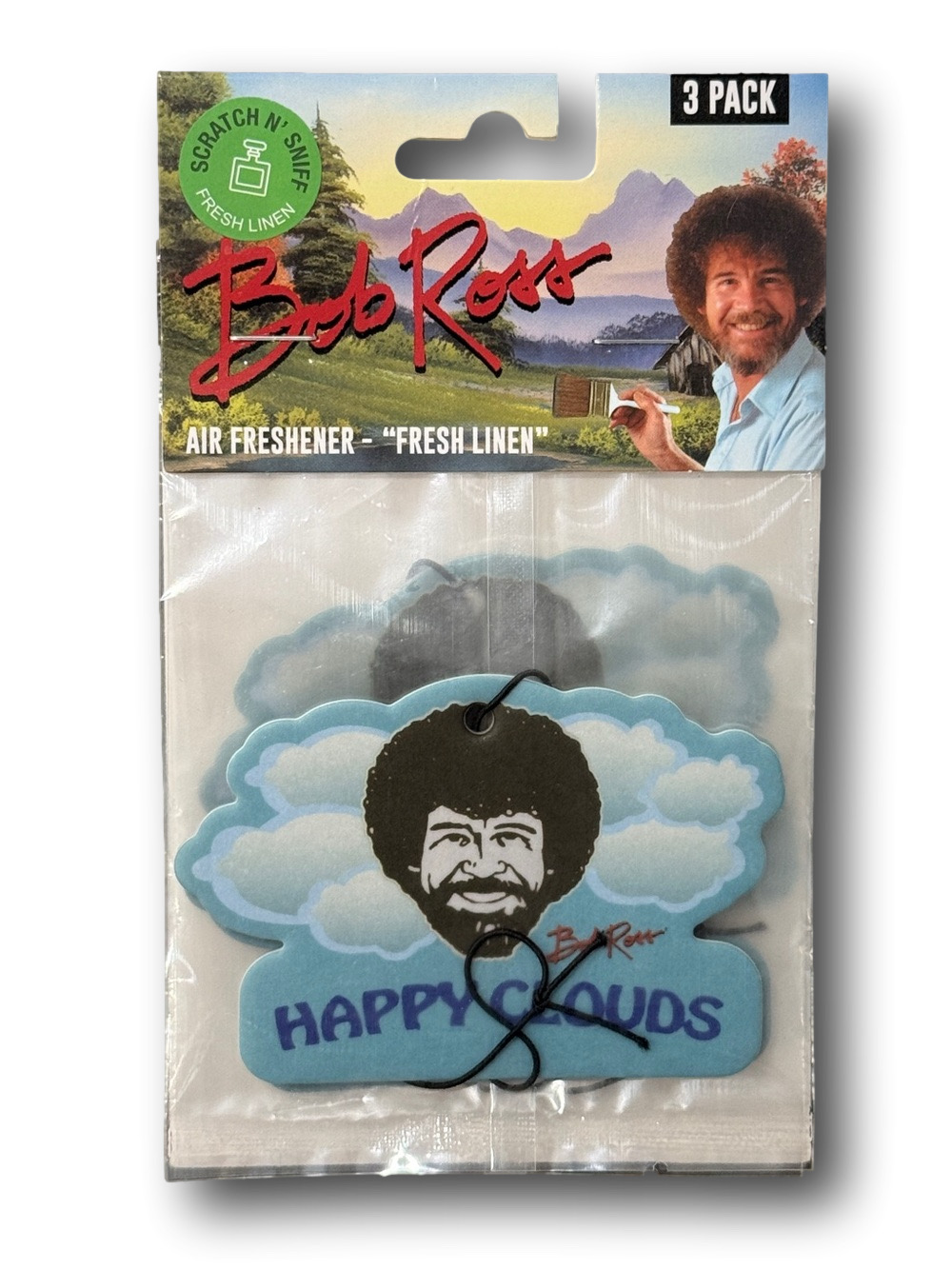 3-Pack Bob Ross "Happy Clouds" Licensed Air Fresheners - Fresh Linen Scent - NWT